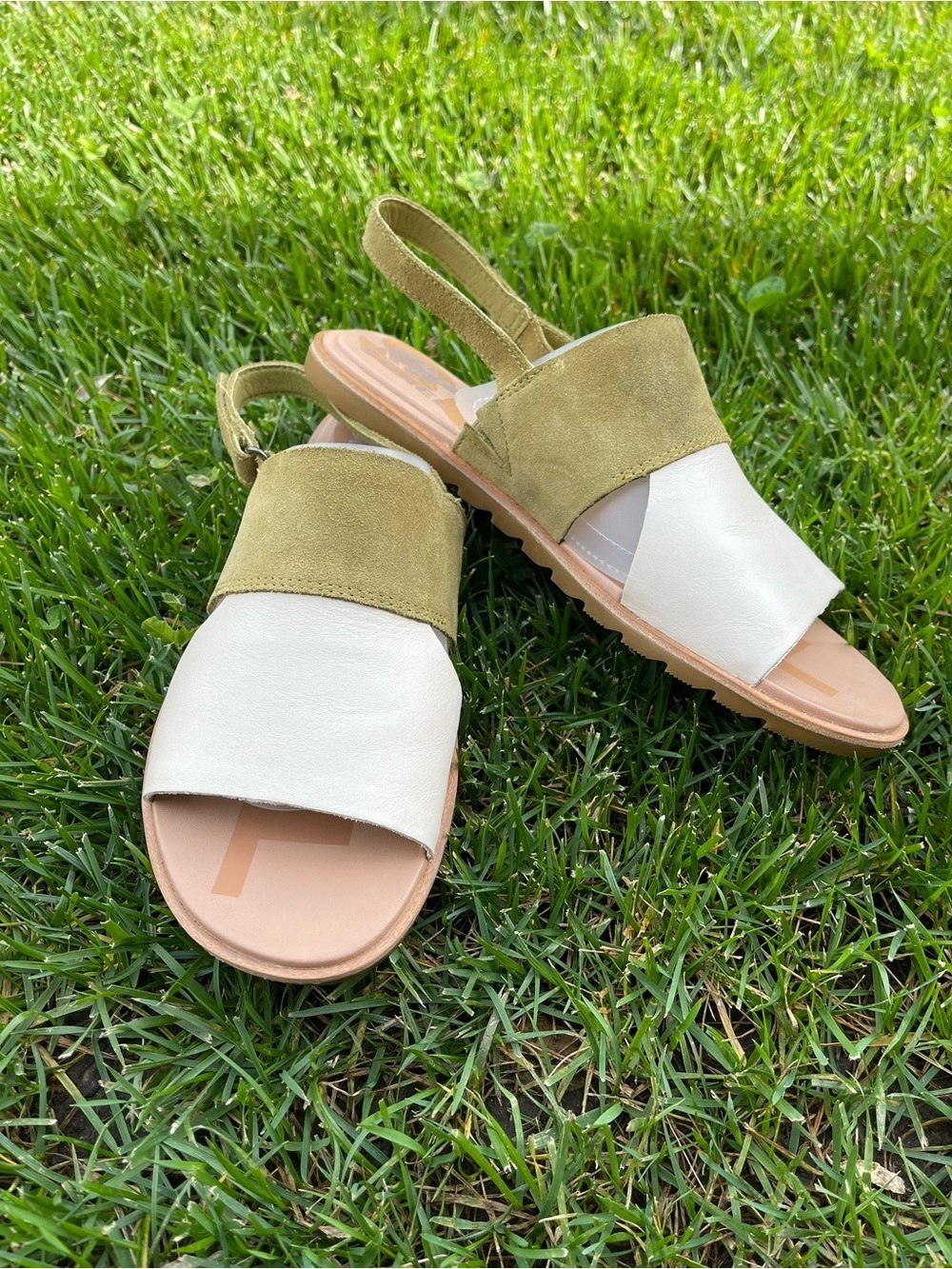 Sorel Ella II Slingback Sandal Olive Shade Chalk Green Leather Suede Size 9